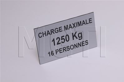 PLAQUE CHARGE CABINE (autocollante 60*100) 1250Kg 16 Pers