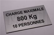 PLAQUE CHARGE CABINE (autocollante 60*100) 800Kg 10 Pers