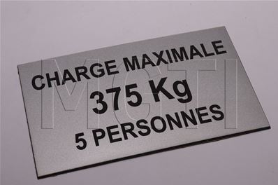 PLAQUE CHARGE CABINE (autocollante 60*100) 375Kg 5 Pers