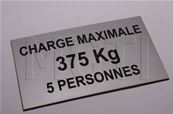 PLAQUE CHARGE CABINE (autocollante 60*100) 375Kg 5 Pers