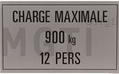 PLAQUE CHARGE CABINE (autocollante 60*100) 900Kg 12 Pers