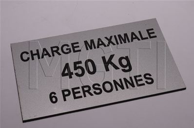 PLAQUE CHARGE CABINE (autocollante 60*100) 450Kg 6 Pers